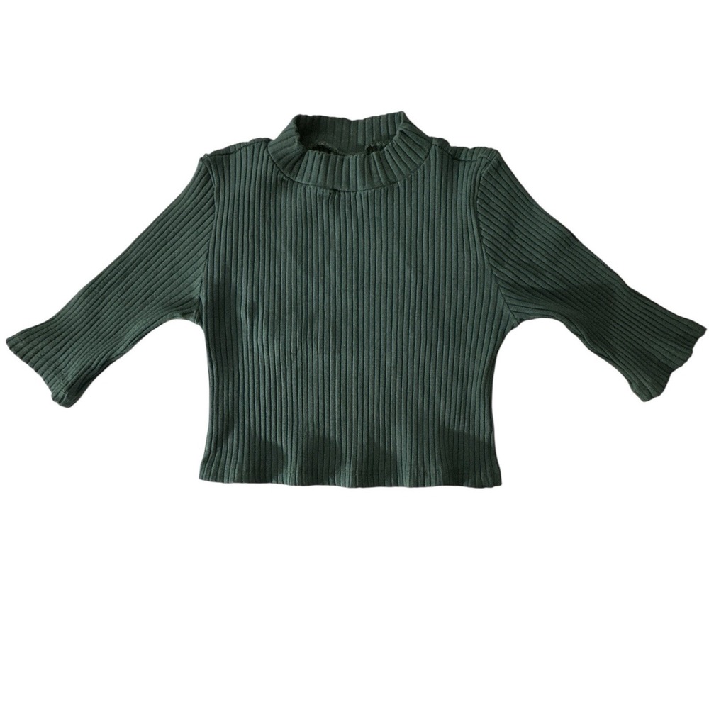 Farm Rio Top Women's Size P (US Size S) Green Crop 3/4 Sleeve Stretch Designer